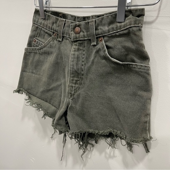 Levi’s Vintage 560 Regular Green Denim Cutoff Shorts Size 12 Orange Tab - Picture 3 of 8